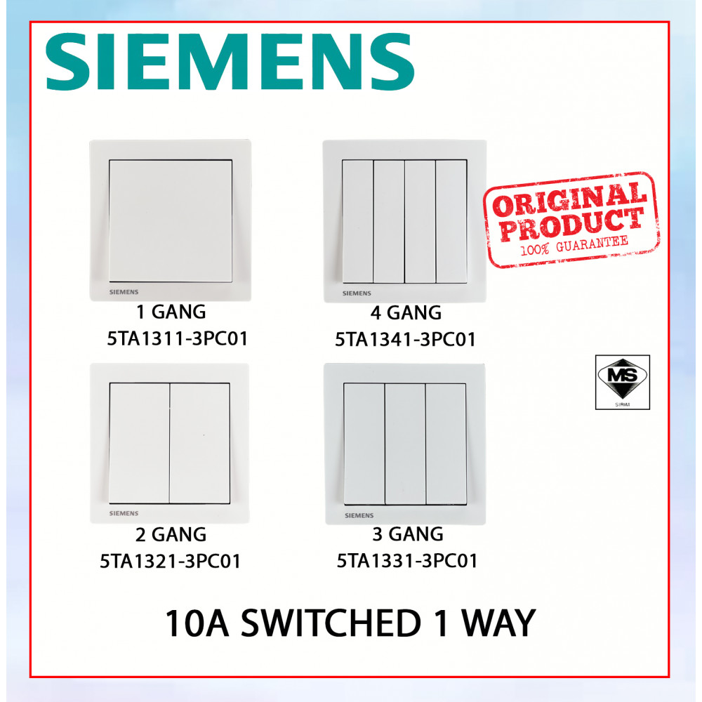 SIEMENS 10AX 1/2/3/4 Gang 1 Way Switch White 5TA131/2/3/41-3PC01#DELTA Relfa#Sirim Switch Socket#3 Flat Pin Plug#插座