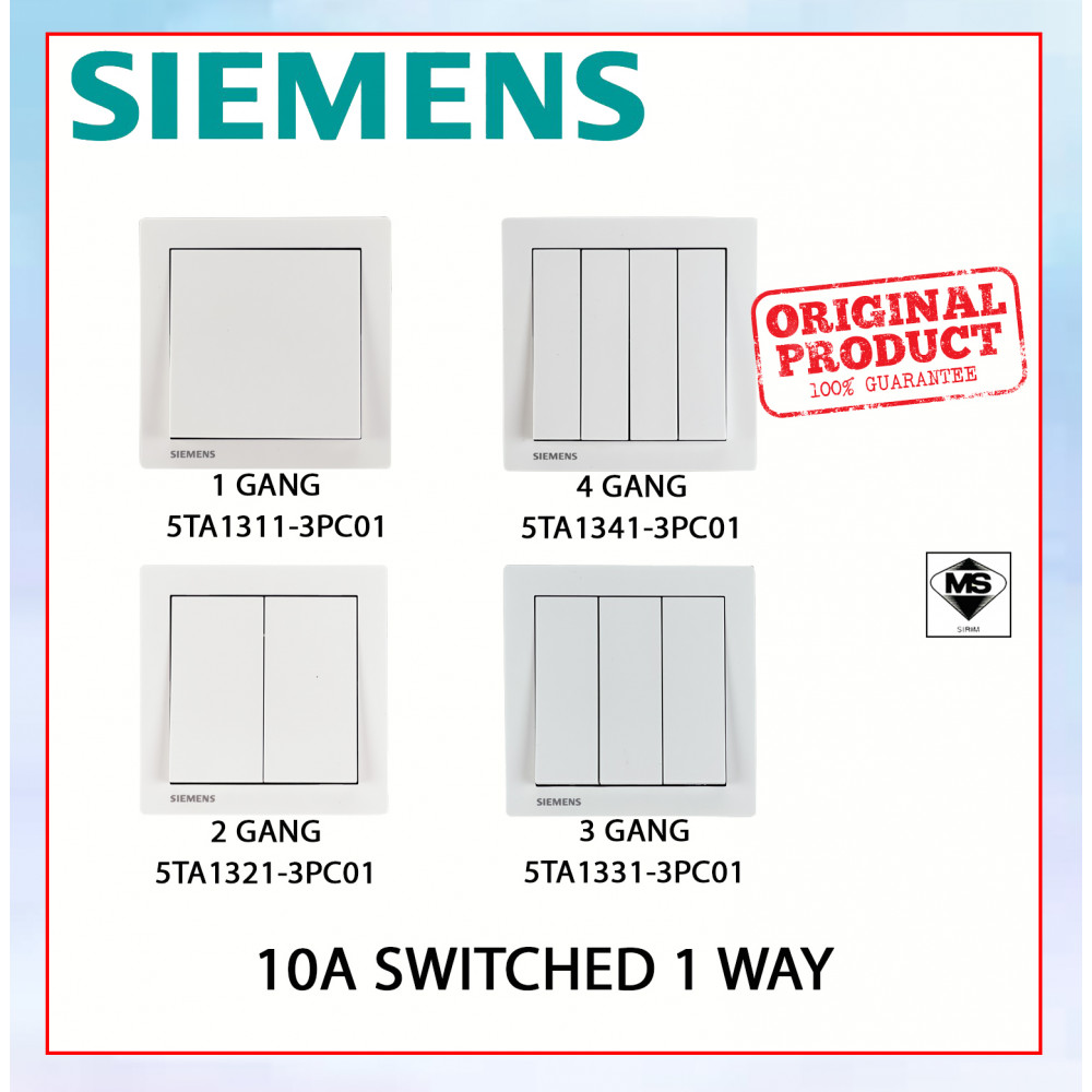 SIEMENS 10AX 1/2/3/4 Gang 1 Way Switch White 5TA131/2/3/41-3PC01#DELTA Relfa#Sirim Switch Socket#3 Flat Pin Plug#插座 SIEMENS 10AX 1/2/3/4 Gang 1 Way Switch White 5TA131/2/3/41-3PC01#DELTA Relfa#Sirim Switch Socket#3 Flat Pin Plug#插座