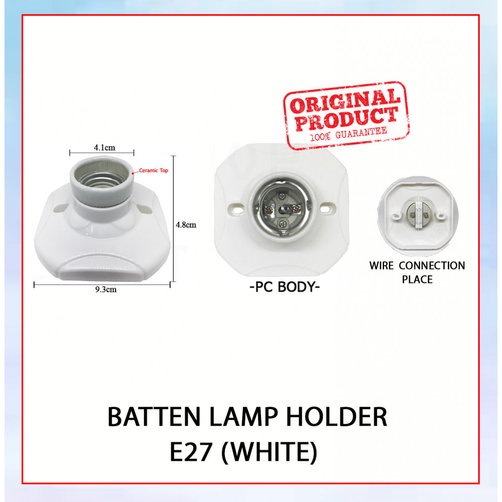 Batten Lamp Holder (Ceramic Top) Base E27 White l 305