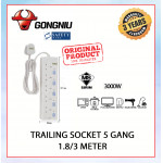 GONGNIU Trailing Socket 5 Gang-1.8/3 Meter#Bull#Basic Type#Sirim#Extension Socket#Cord Extension Plug#T-Adaptor