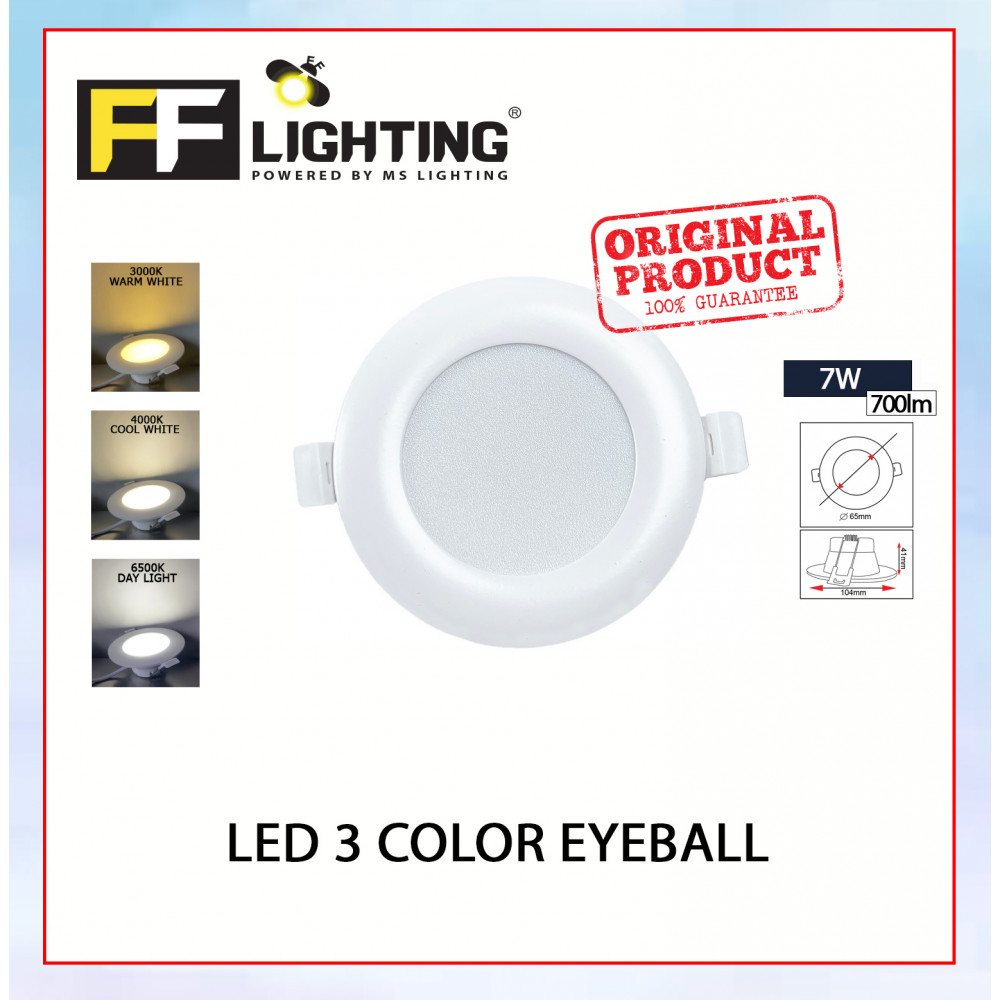 FFL Led 3 Color Eyeball 7W Day Light/Cool White/Warm White#FF Lighting#Spotlight#Downlight#Ceiling Light#Lampu Siling#灯