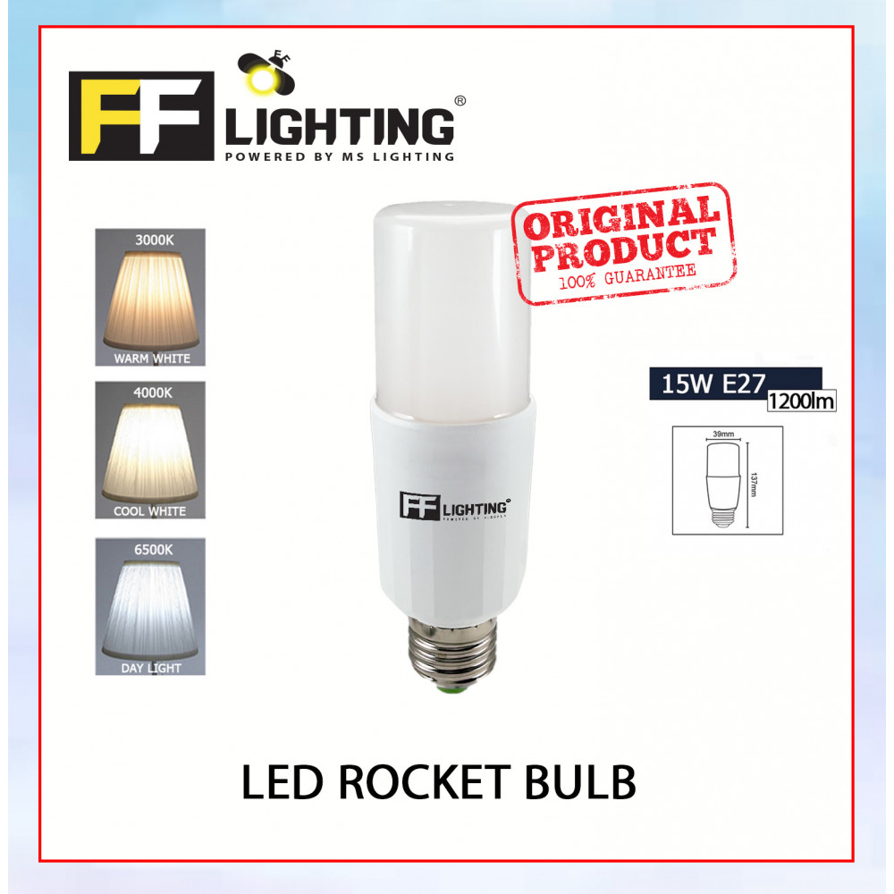 FFL Led Rocket Bulb 15W E27 Day Light/Cool White/Warm White#FF Lighting#E27 Bulb#Stick Bulb#Mentol#电灯泡