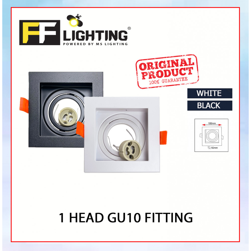FFL 1 Head GU10 Fitting Square Black/White#FF Lighting#GU10 Holder#Casing Frame#Downlight Housing#Spotlight Fitting