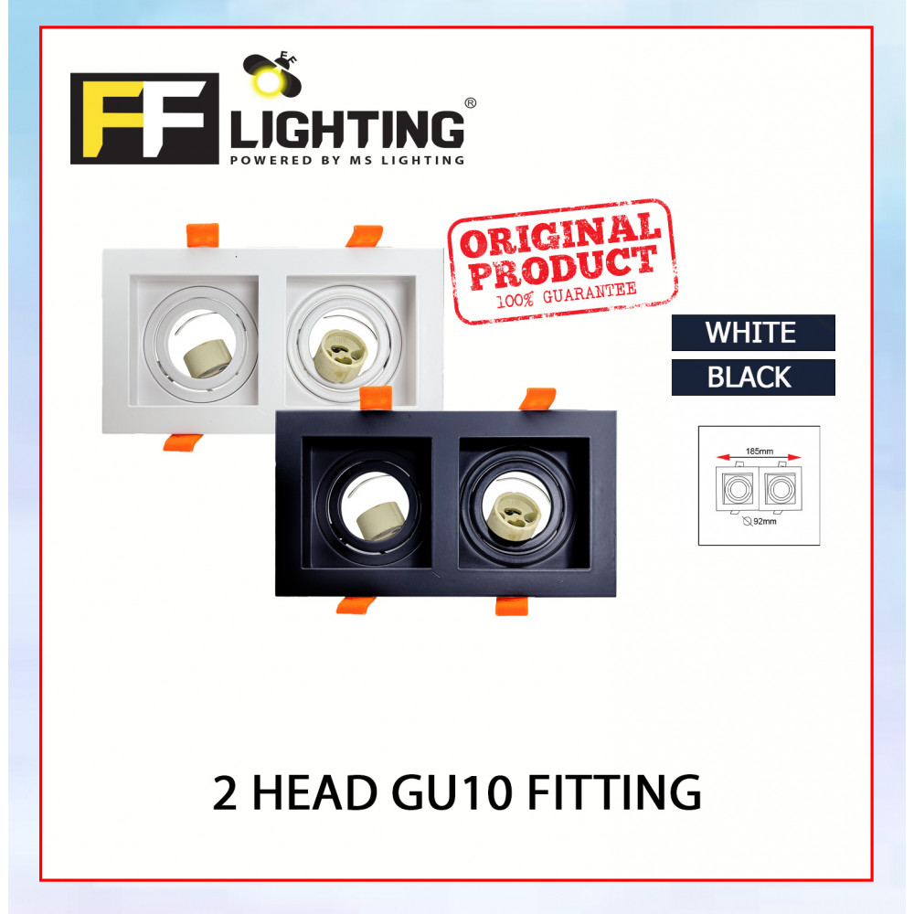 FFL 2 Head GU10 Fitting Square Black/White#FF Lighting#GU10 Holder#Casing Frame#Downlight Housing#Spotlight Fitting