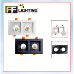 FFL 2 Head GU10 Fitting Square Black/White#FF Lighting#GU10 Holder#Casing Frame#Downlight Housing#Spotlight Fitting