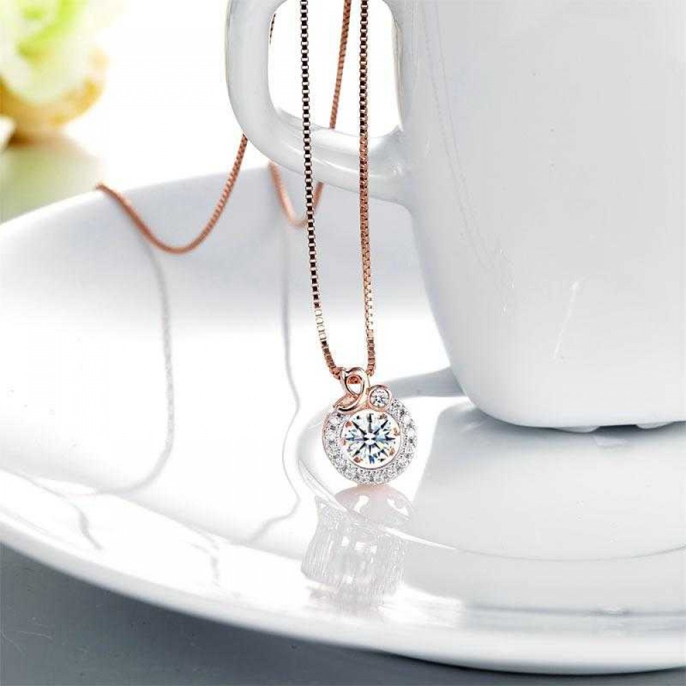 Dancing Stone Pendant Necklace Solid 925 Sterling Silver Rose Gold Plated Dancing Stone Pendant Necklace Solid 925 Sterling Silver Rose Gold Plated