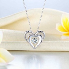 image of Heart Dancing Stone Pendant Necklace 925 Sterling Silver Good for Wedding Bridesmaid Gift XFN8088