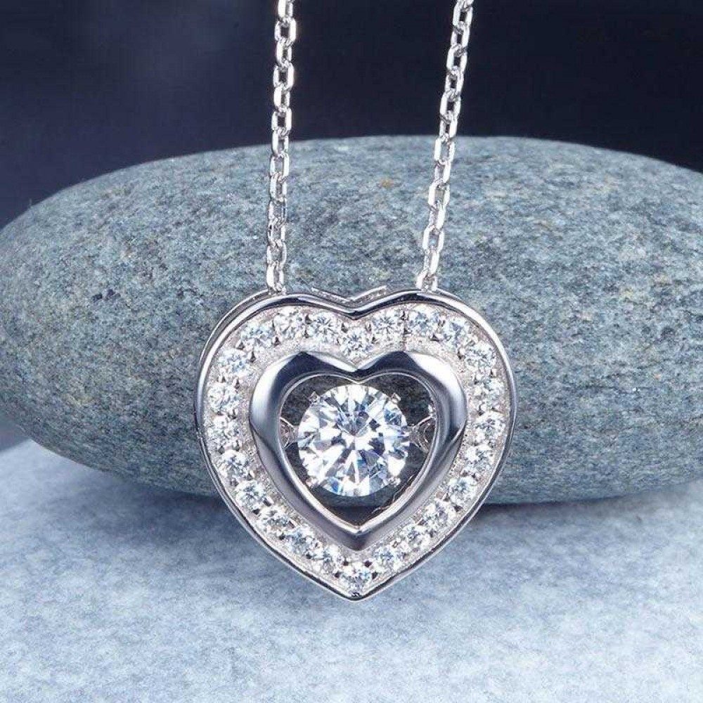 Dancing Stone Heart Pendant Necklace 925 Sterling Silver Good for Bridal Bridesmaid Gift XFN8051 Dancing Stone Heart Pendant Necklace 925 Sterling Silver Good for Bridal Bridesmaid Gift XFN8051