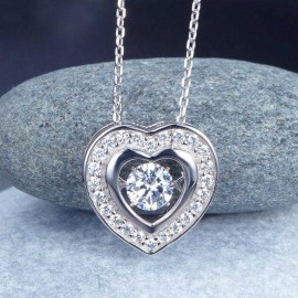 image of Dancing Stone Heart Pendant Necklace 925 Sterling Silver Good for Bridal Bridesmaid Gift XFN8051