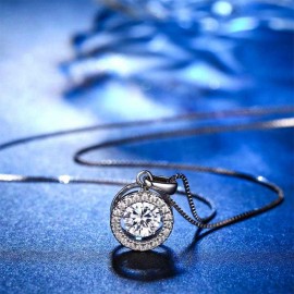 image of Dancing Stone 1 Carat Pendant Necklace 925 Sterling Silver Good for Wedding Bridesmaid Gift XFN8099