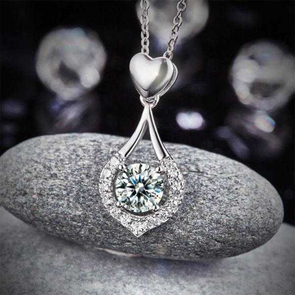 Heart Tear Drop Pendant Necklace Solid 925 Sterling Silver Created Diamond XFN8059 Heart Tear Drop Pendant Necklace Solid 925 Sterling Silver Created Diamond XFN8059