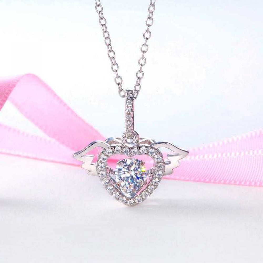 Heart Angel Wing Dancing Stone Pendant Necklace 925 Sterling Silver Good for Wedding Bridesmaid Gift XFN8081 Heart Angel Wing Dancing Stone Pendant Necklace 925 Sterling Silver Good for Wedding Bridesmaid Gift XFN8081
