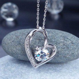 image of 1 Carat Created Diamond Heart 925 Sterling Silver Pendant Necklace XFN8033