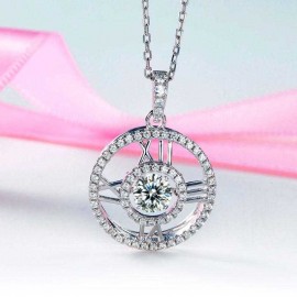 image of Roman Number Dancing Stone Pendant Necklace 925 Sterling Silver Good for Wedding Bridesmaid Gift XFN8077