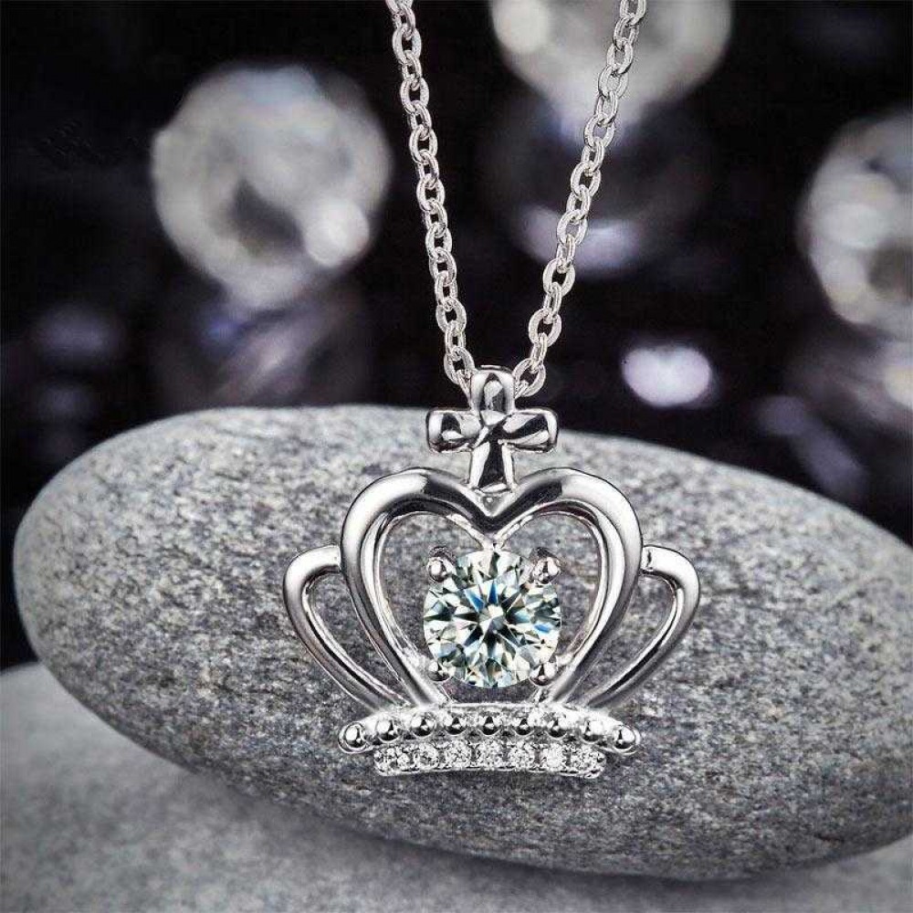 Crown Pendant Necklace Solid 925 Sterling Silver Jewelry Created Diamond XFN8058 Crown Pendant Necklace Solid 925 Sterling Silver Jewelry Created Diamond XFN8058