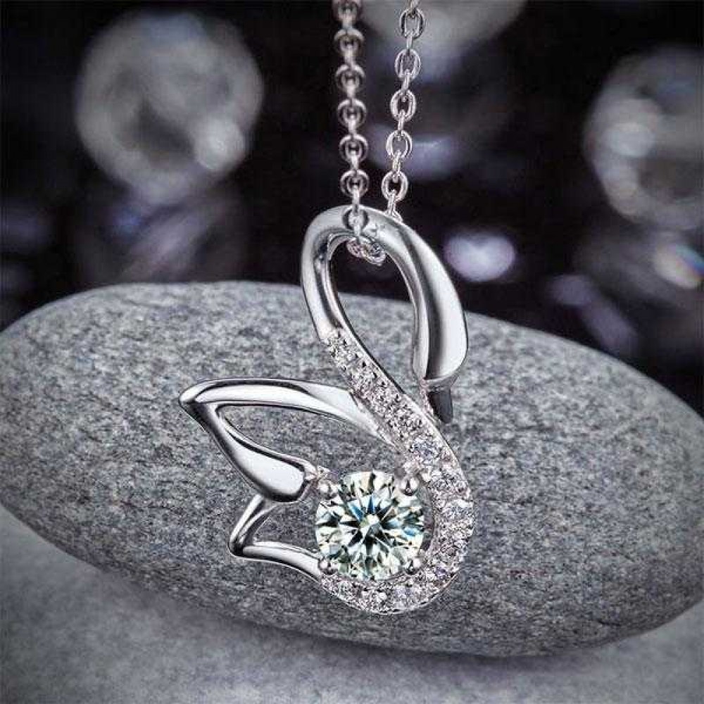 Swan Pendant Necklace 925 Sterling Silver Jewelry Created Diamond XFN8061 Swan Pendant Necklace 925 Sterling Silver Jewelry Created Diamond XFN8061