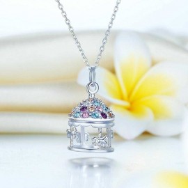 image of Multi-Color Merry-Go-Round Pendant Necklace Solid 925 Sterling Silver Jewelry
XFN8112
