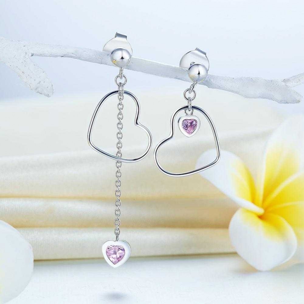 925 Sterling Silver Dangle Drop Pink Heart Earrings XFE8152
925 Sterling Silver Dangle Drop Pink Heart Earrings XFE8152