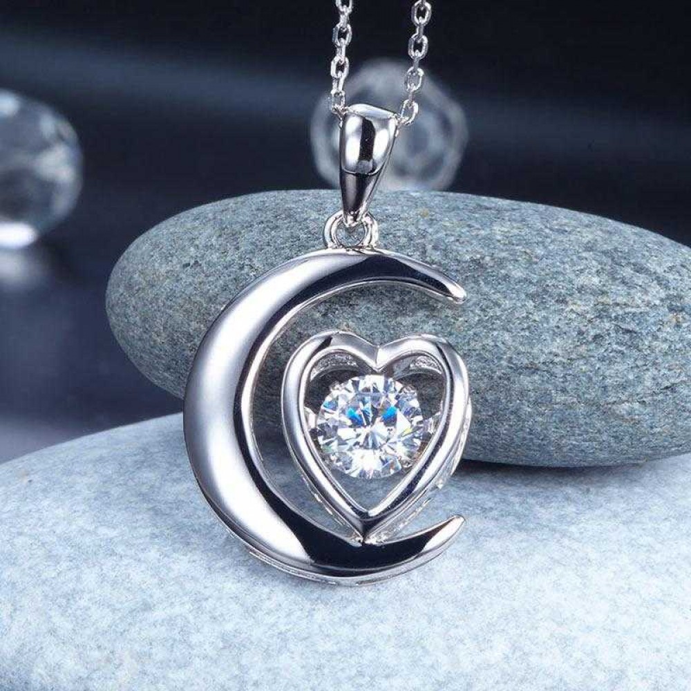Dancing Stone Moon Heart Pendant Necklace 925 Sterling Silver - Good for Bridal Bridesmaid Gift XFN8056 Dancing Stone Moon Heart Pendant Necklace 925 Sterling Silver - Good for Bridal Bridesmaid Gift XFN8056