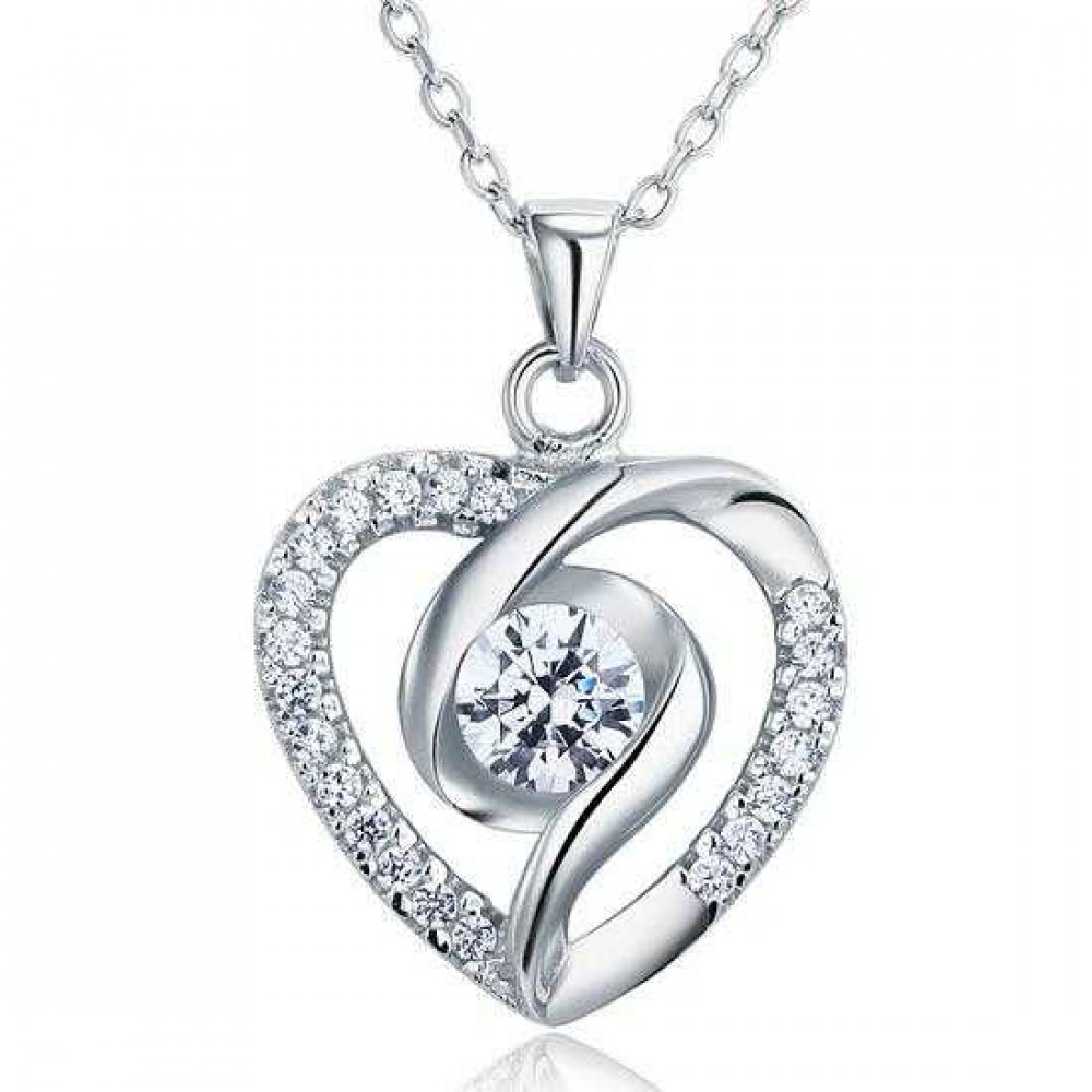 Created Diamond Heart 925 Sterling Silver Pendant Necklace XFN8032 Created Diamond Heart 925 Sterling Silver Pendant Necklace XFN8032
