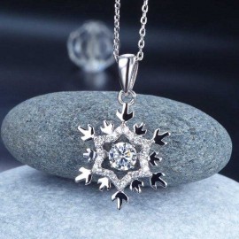 image of Dancing Stone Snowflake Pendant Necklace 925 Sterling Silver for Bridal Bridesmaid Gift XFN8055