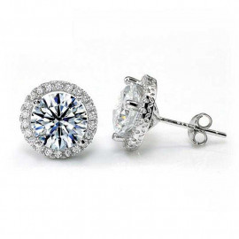 image of 2 Carat Round Cut Created Diamond Halo Stud 925 Sterling Silver Earrings XFE8102