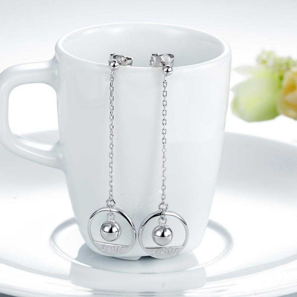 Solid 925 Sterling Silver Long Drop Dangle Love Earrings Solid 925 Sterling Silver Long Drop Dangle Love Earrings