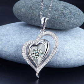 image of Dancing Stone Heart Pendant Necklace 925 Sterling Silver Good for Wedding Bridesmaid Gift XFN8047