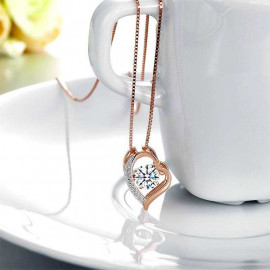 image of Dancing Stone Heart Pendant Necklace Solid 925 Sterling Silver Rose Gold Plated
