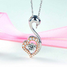 image of Swan Dancing Stone Pendant Necklace 925 Sterling Silver Good for Wedding Bridesmaid Gift XFN8076
