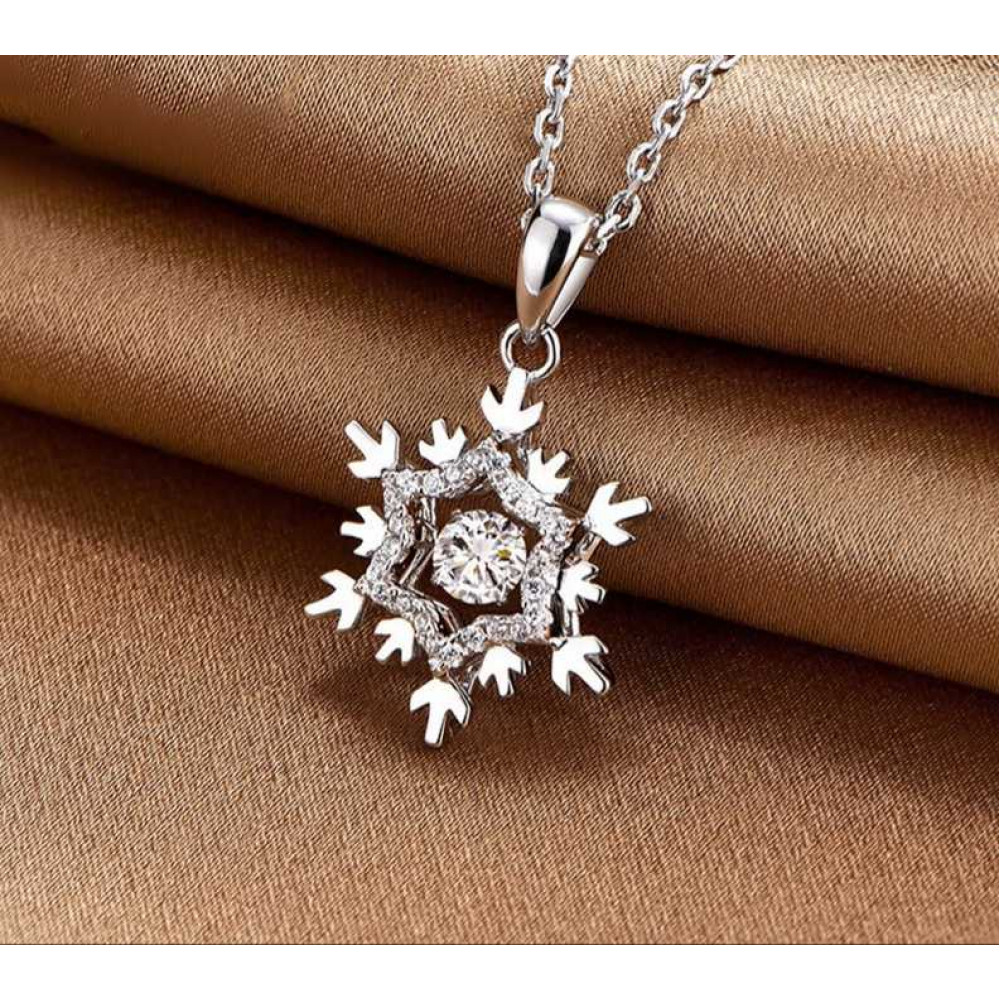 Dancing Stone Snowflake Pendant Necklace 925 Sterling Silver for Bridal Bridesmaid Gift XFN8055 Dancing Stone Snowflake Pendant Necklace 925 Sterling Silver for Bridal Bridesmaid Gift XFN8055
