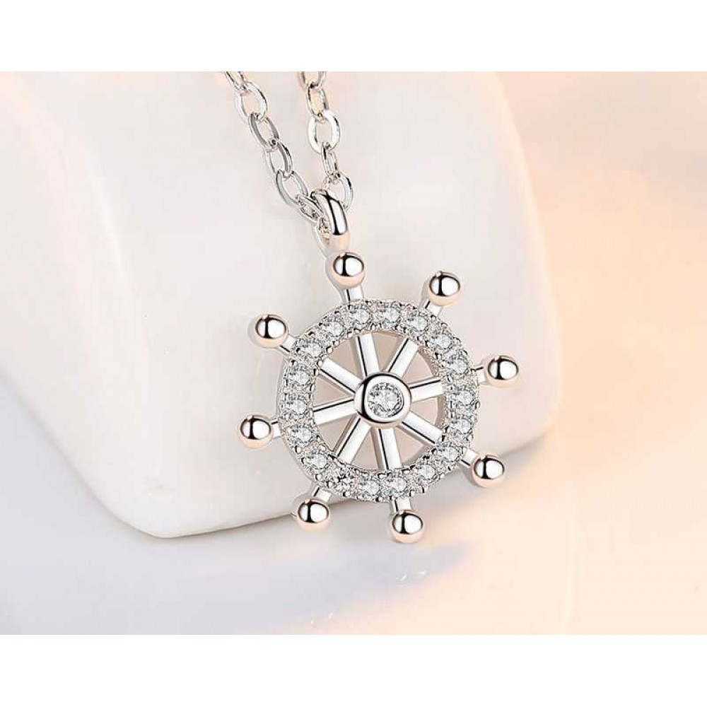 Solid 925 Sterling Silver Rudder Shape Pendant Necklace S925纯银微镶船舵型吊坠项链 Solid 925 Sterling Silver Rudder Shape Pendant Necklace S925纯银微镶船舵型吊坠项链