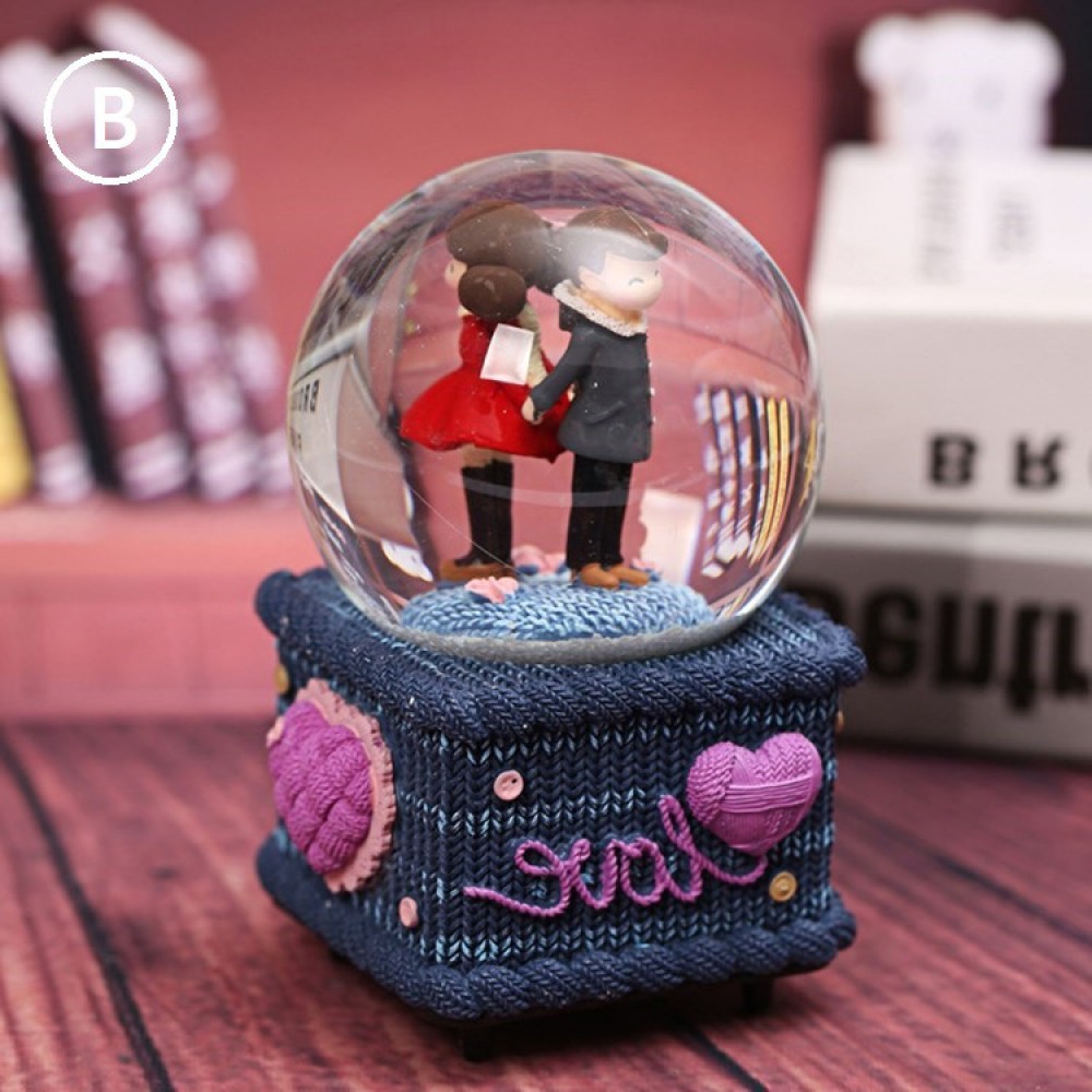 Couple Love Crystal Ball Music Box Glowing Snowflake 情侣水晶球