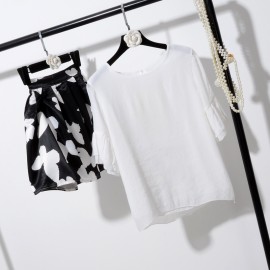 image of * Ready Stock * White Ruffles Top + Black & White Butterfly Skirt Set Wear