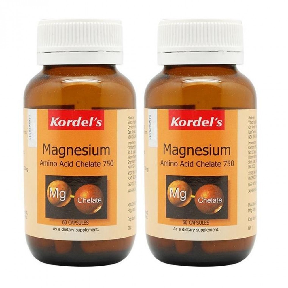 Kordels Magnesium Amino Acid Chelate 750 60 capsulesx2 bottles Kordels Magnesium Amino Acid Chelate 750 60 capsulesx2 bottles
