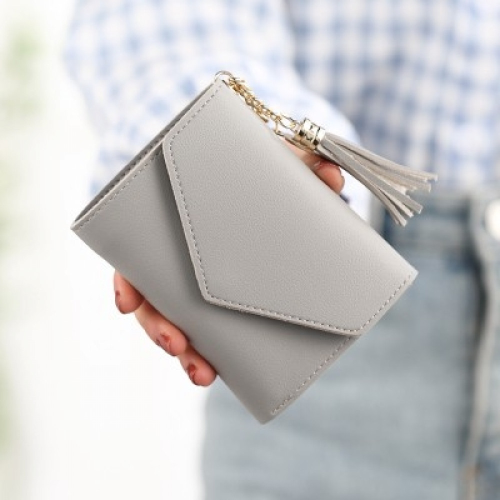 tassel fold over purse button short wallet