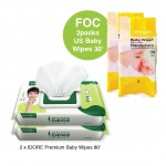 IDORE Premium Baby Wipes 80's 2 packs [ FOC US BABY WIPES 30's x 2packs ]