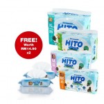 Hito Chlorine Free Baby Diapers [ FOC 2 packs Hito Baby Wipes 60's ]