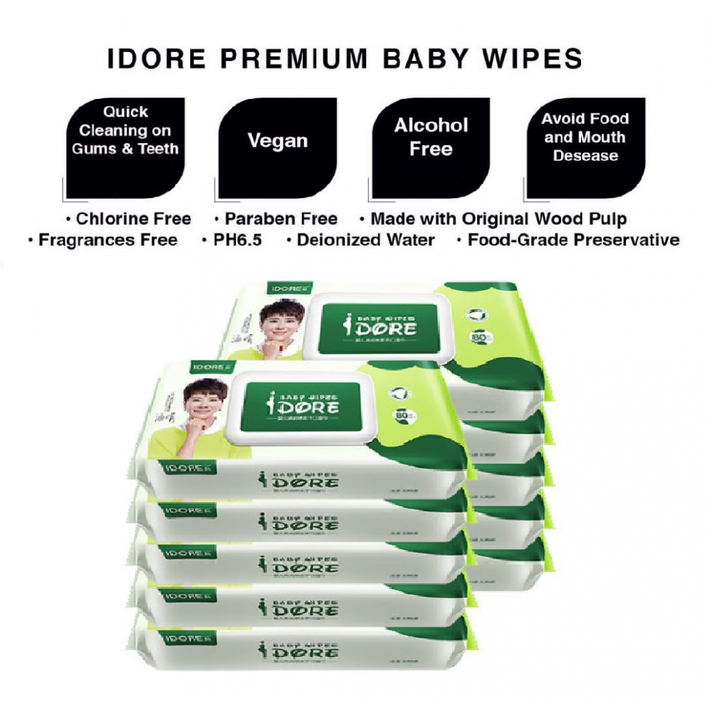 IDORE Premium Baby Wipes (80's x 10) IDORE Premium Baby Wipes (80's x 10)