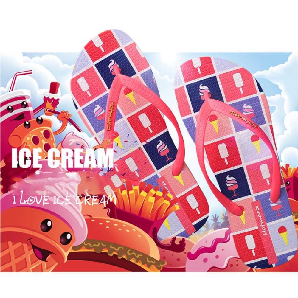 Hotmarzz Women Summer Beach Flat Sandals / Slippers / Flip Flops Ice Cream Print (Red) Hotmarzz Women Summer Beach Flat Sandals / Slippers / Flip Flops Ice Cream Print (Red)