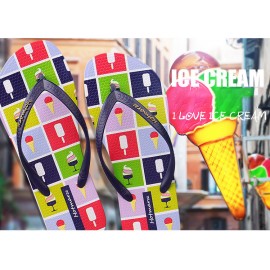 image of Hotmarzz Women Summer Beach Flat Sandals / Slippers / Flip Flops Ice Cream Print (Blue)
