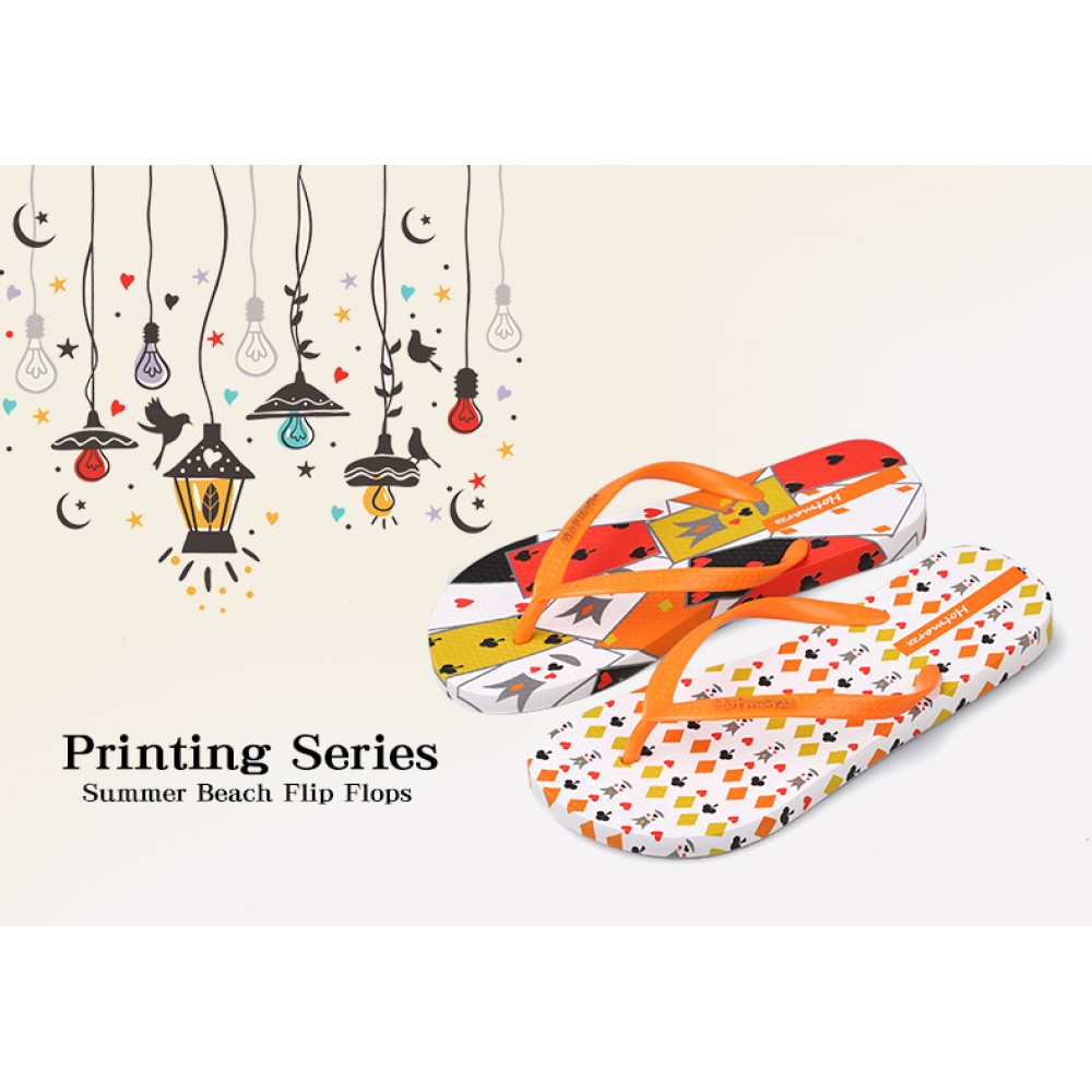Hotmarzz Women Summer Beach Flat Sandals / Slippers / Flip Flops Printing Series (Orange) Hotmarzz Women Summer Beach Flat Sandals / Slippers / Flip Flops Printing Series (Orange)