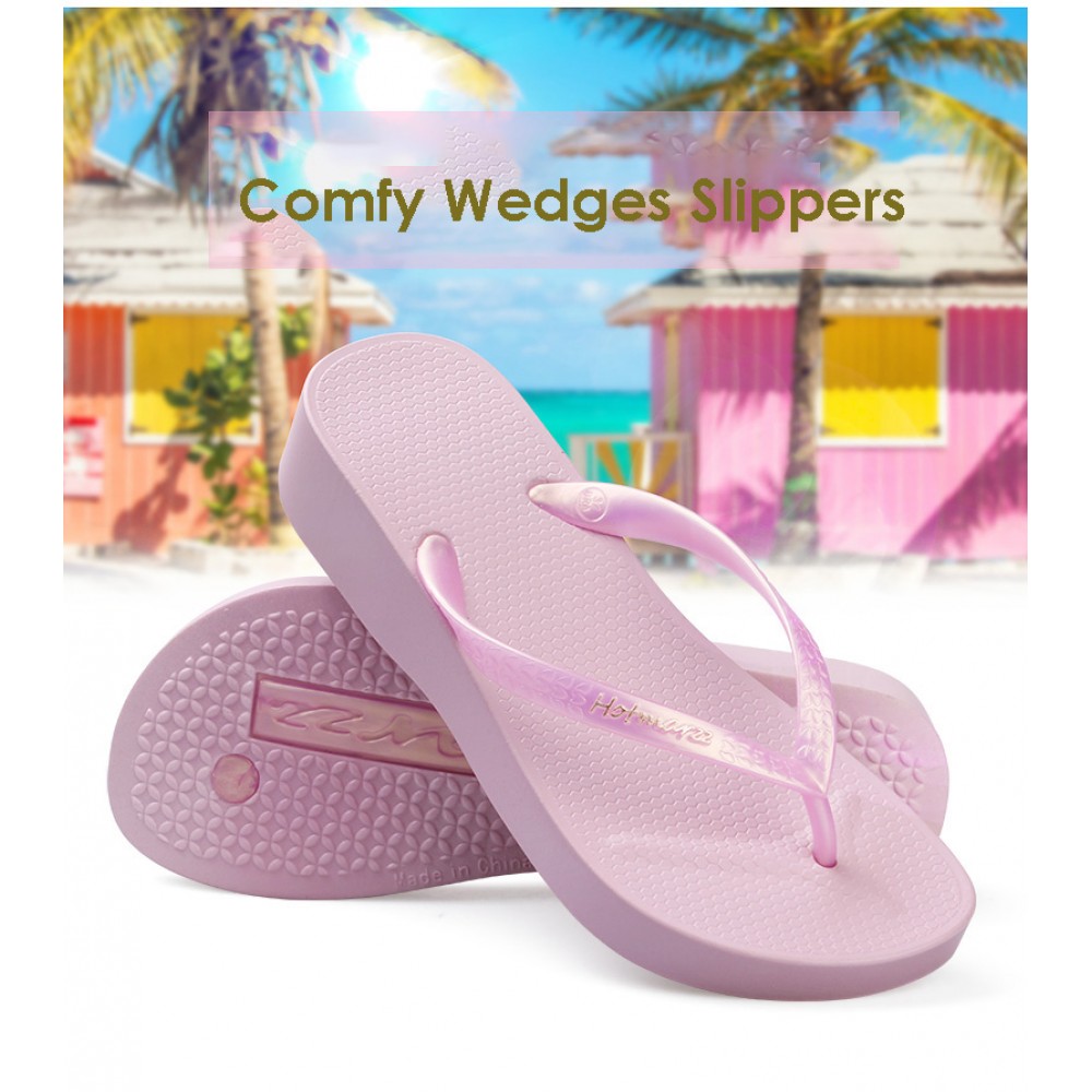 Hotmarzz Women Summer Beach Comfy Wedges Slippers (Pink) Hotmarzz Women Summer Beach Comfy Wedges Slippers (Pink)
