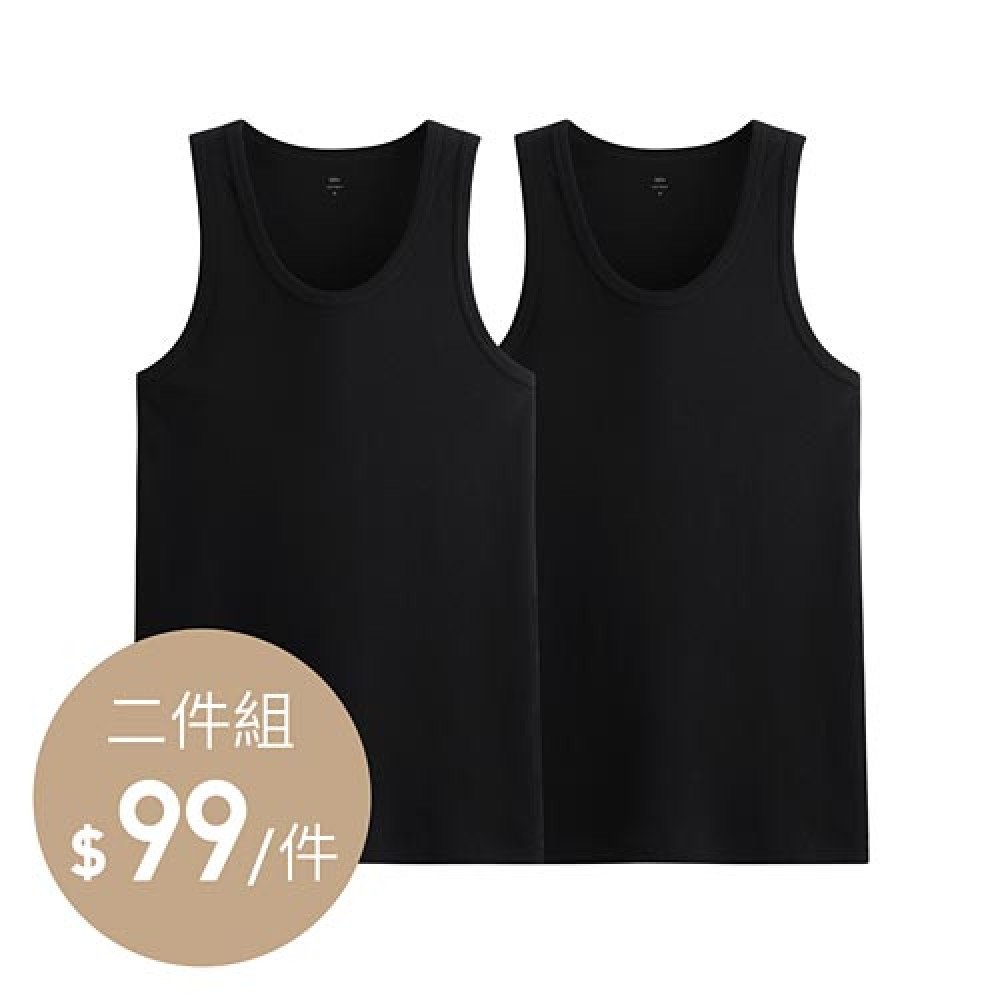 Lativ :Pima 棉無側縫圓領背心(2入)-男( 黑色) Lativ :Pima 棉無側縫圓領背心(2入)-男( 黑色)