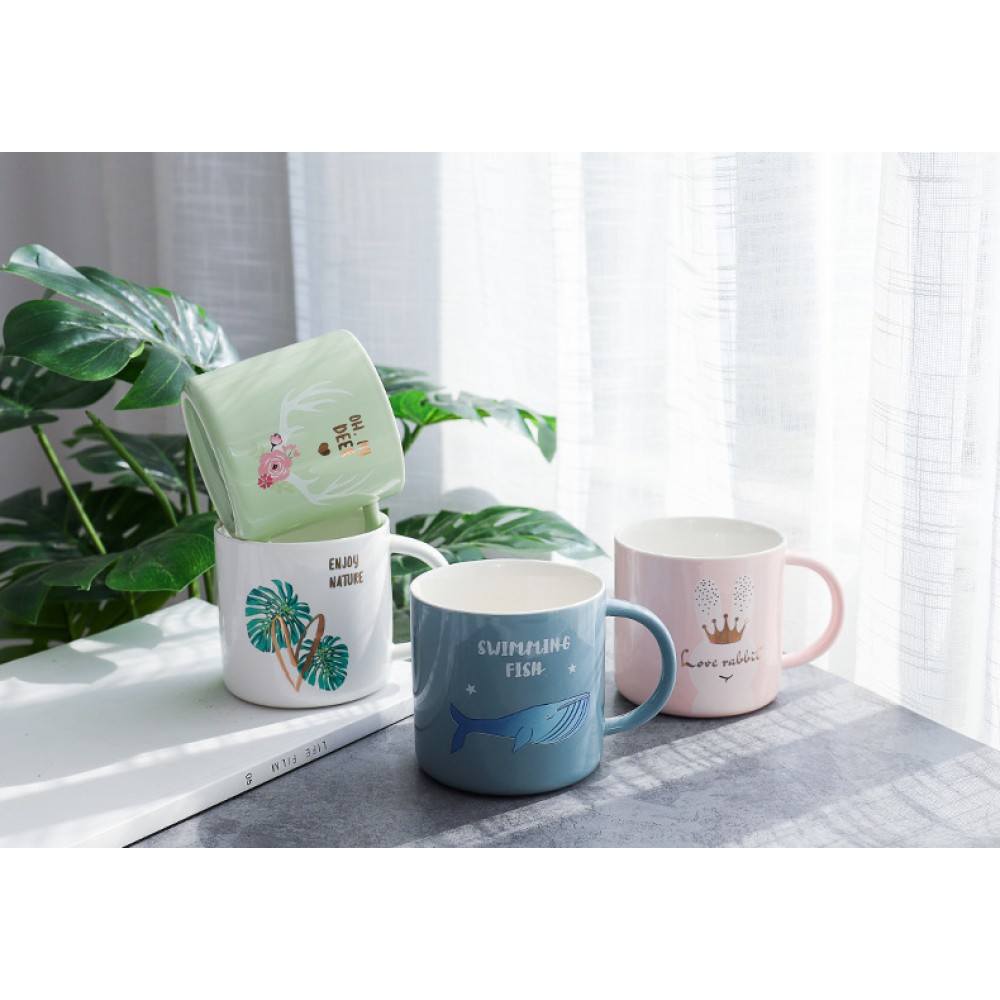 Nordic Monstera Deer Crown Rabbit Porcelain Coffee Mug Ceramic Cup for Coffee Tea Milk Gift Nordic Monstera Deer Crown Rabbit Porcelain Coffee Mug Ceramic Cup for Coffee Tea Milk Gift