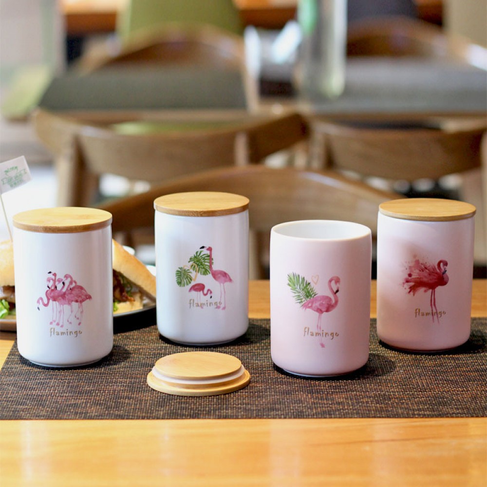 Flamingo ceramic food storage canister, One set Flamingo ceramic food storage canister, One set