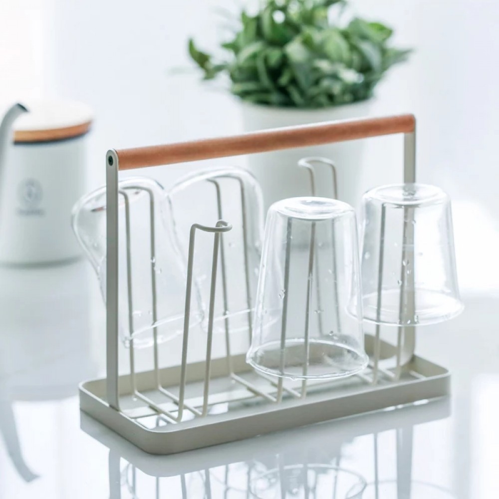 Wood Handle Iron 6 Cups Storage Rack Wood Handle Iron 6 Cups Storage Rack