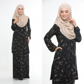 image of Baju Kurung Moden Adiva Korean Lycra Muslimah Wear Zip Depan Floral