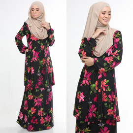 image of Baju Kurung Moden Adiva Korean Lycra Muslimah Wear Zip Depan Floral