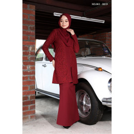 image of Baju Kurung Moden Melure Muslimah Wear Zip Depan,Bunga Exclusive - Red